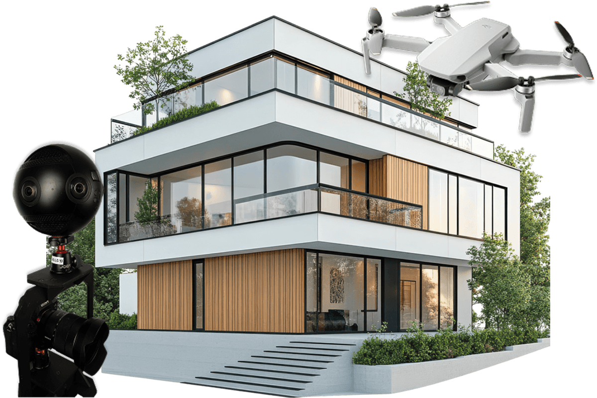 Professional real estate media production services banner - Hausvalet production team and equipment